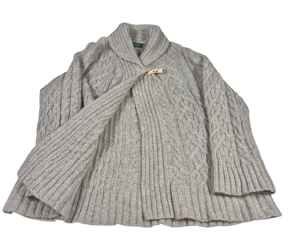 Lauren Ralph Lauren Womens Wool/Angora Rabbit Hair Cable Knit Cardigan Sweater L